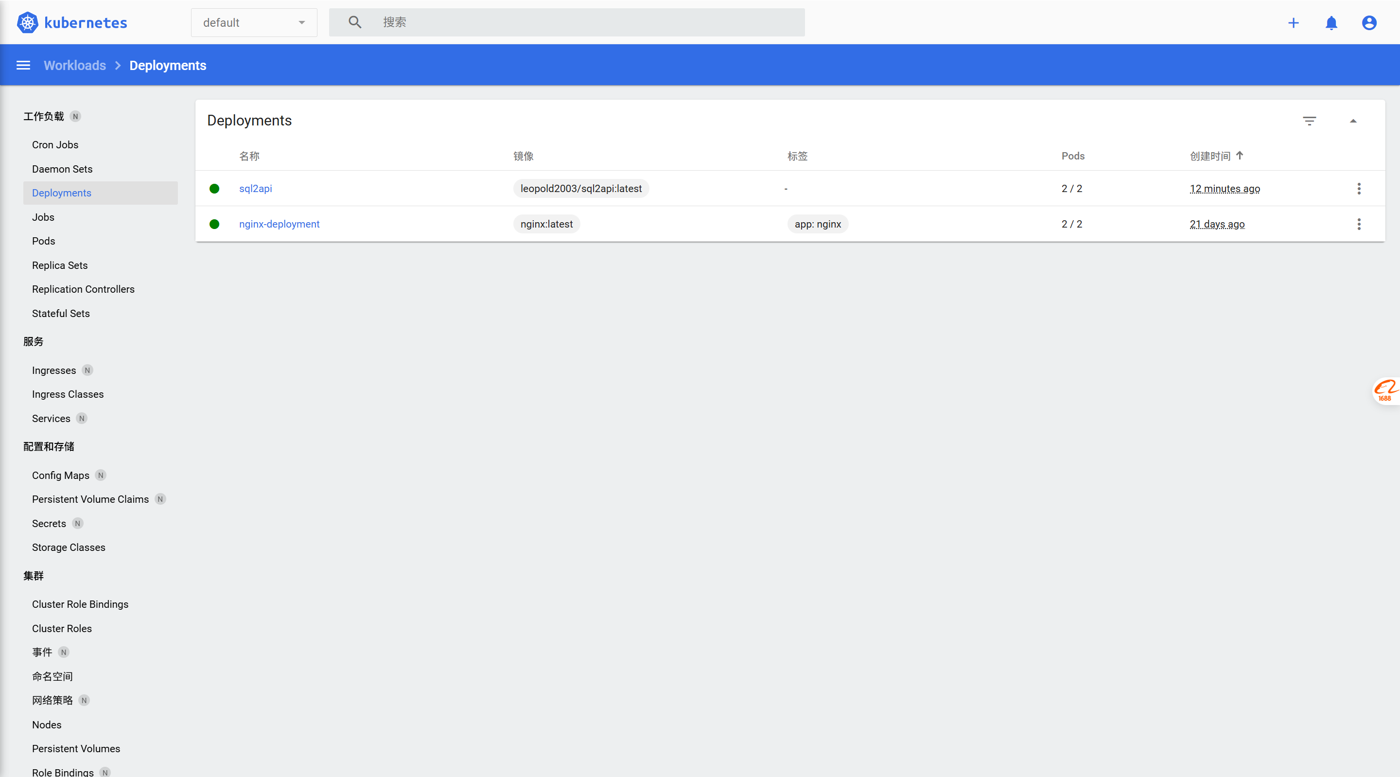 Kubernetes 部署列表
